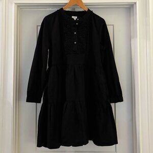 J. Crew Embroidered Cotton Poplin Tiered Dress - Black - Large